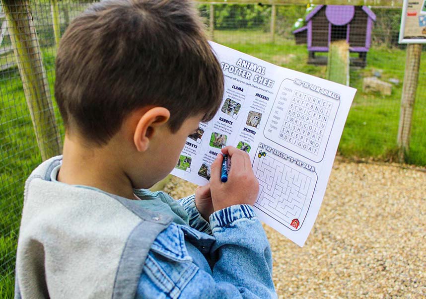 Young boy investigating his spotter sheet